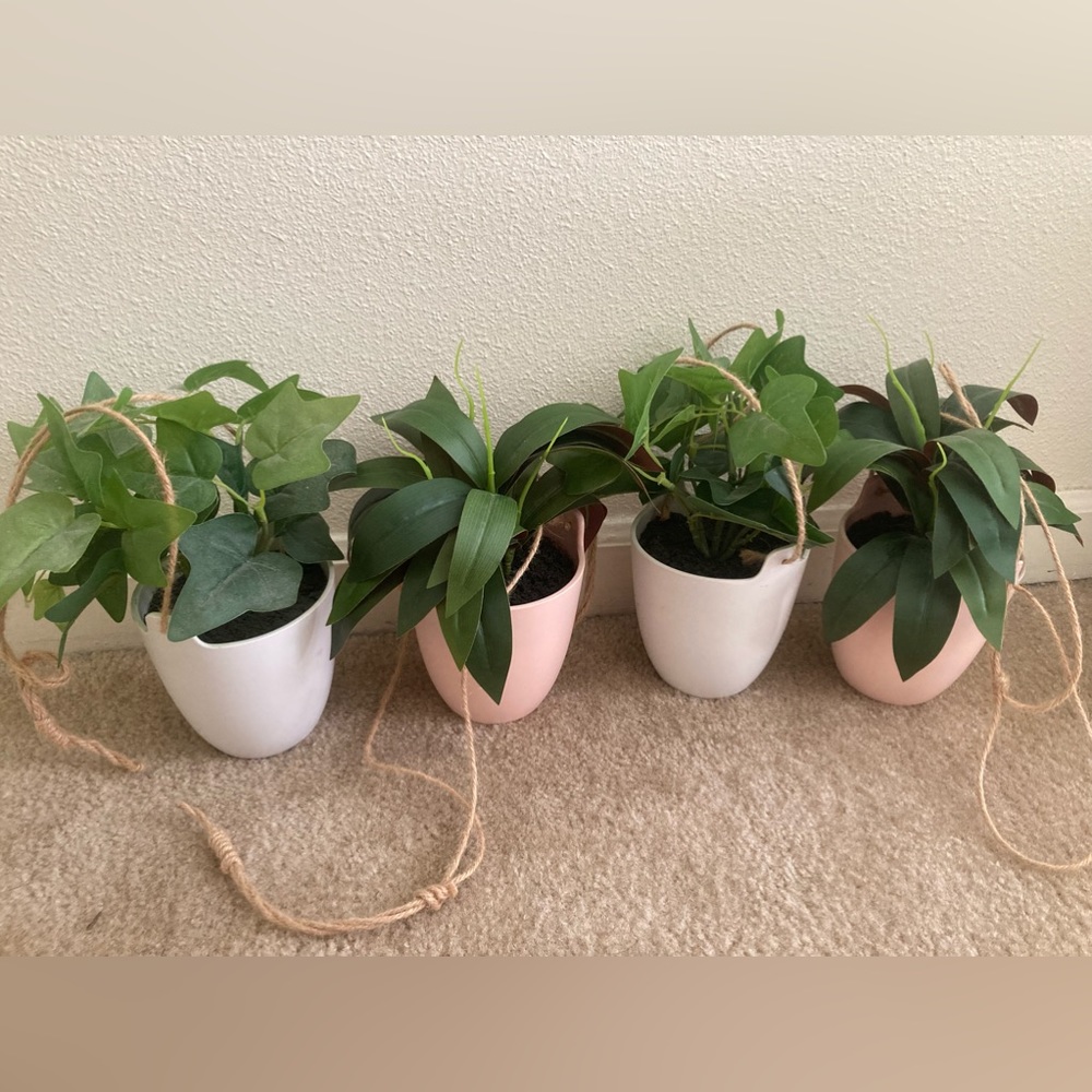 4 hanging fake plants